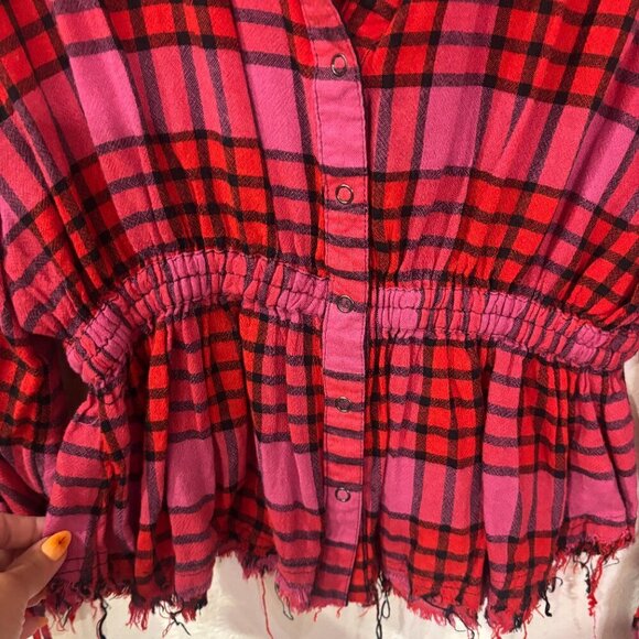 Free People Pacific Dawn Plaid Shirt Snap Front Closure Drawstring - Picture 6 of 6